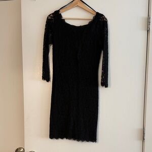 Diane Von Furstenberg Black Lace Long-Sleeve Sheath Dress